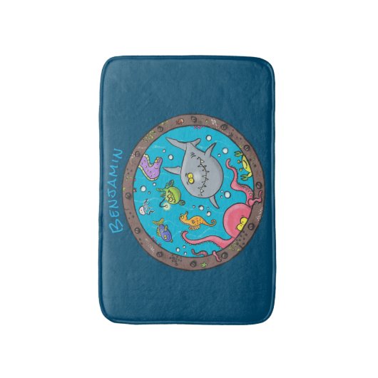 Sonnenseebewohner unter Wasser zeichnend Cartoon Badematte (Vorderseite Vertikal)