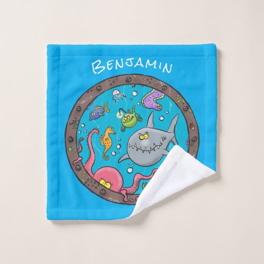 Sonnenseebewohner unter Wasser zeichnend Cartoon Badhandtuch Set (Waschlappen)