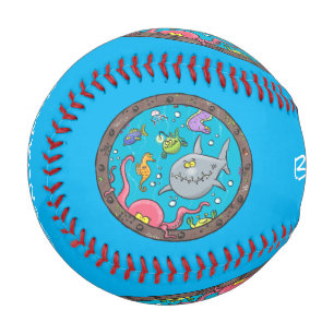 Sonnenseebewohner unter Wasser zeichnend Cartoon Baseball