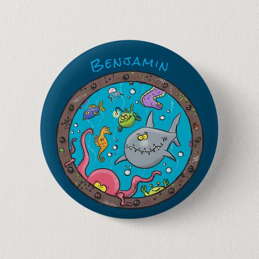 Sonnenseebewohner unter Wasser zeichnend Cartoon Button (Vorderseite)