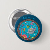 Sonnenseebewohner unter Wasser zeichnend Cartoon Button (Vorne & Hinten)