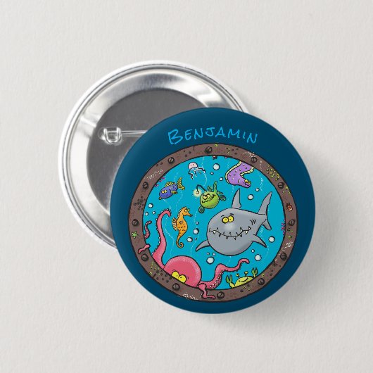 Sonnenseebewohner unter Wasser zeichnend Cartoon Button (Vorne & Hinten)
