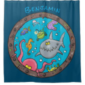 Sonnenseebewohner unter Wasser zeichnend Cartoon Duschvorhang (Vorderseite)