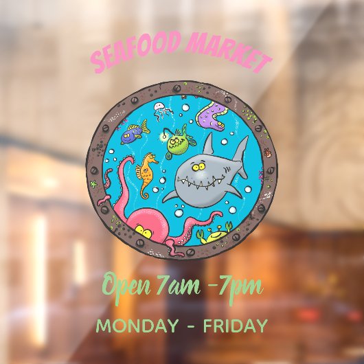 Sonnenseebewohner unter Wasser zeichnend Cartoon Fensteraufkleber (Blatt 2)