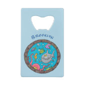 Sonnenseebewohner unter Wasser zeichnend Cartoon Geldbeutel Flaschenöffner (Rückseite)