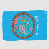 Sonnenseebewohner unter Wasser zeichnend Cartoon Golfhandtuch (Horizontal)