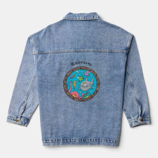 Sonnenseebewohner unter Wasser zeichnend Cartoon Jeansjacke (Rückseite)