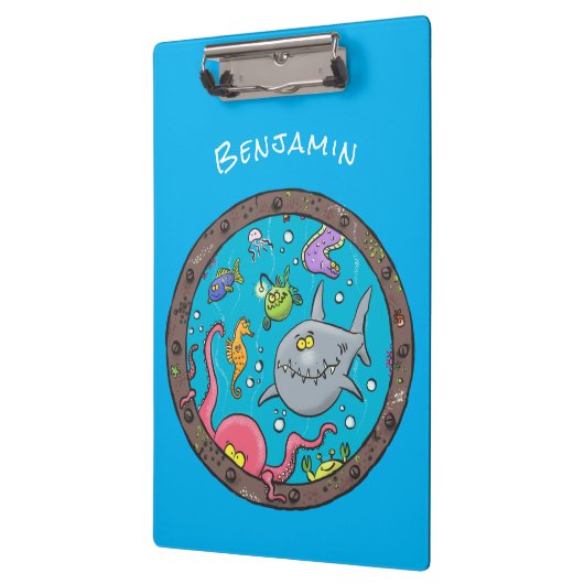 Sonnenseebewohner unter Wasser zeichnend Cartoon Klemmbrett (Links)