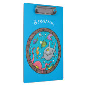 Sonnenseebewohner unter Wasser zeichnend Cartoon Klemmbrett (Rechts)