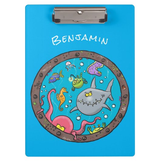 Sonnenseebewohner unter Wasser zeichnend Cartoon Klemmbrett (Vorderseite)