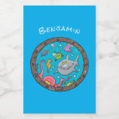 Sonnenseebewohner unter Wasser zeichnend Cartoon Lebensmitteletikett (Einzelnes Label)