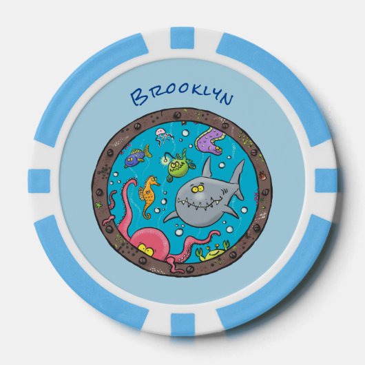 Sonnenseebewohner unter Wasser zeichnend Cartoon Pokerchips (Vorderseite)