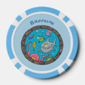 Sonnenseebewohner unter Wasser zeichnend Cartoon Pokerchips (Rückseite)
