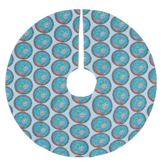 Sonnenseebewohner unter Wasser zeichnend Cartoon Polyester Weihnachtsbaumdecke (Vorderseite)