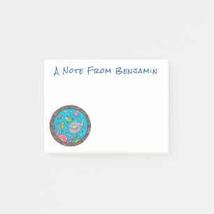 Sonnenseebewohner unter Wasser zeichnend Cartoon Post-it Klebezettel