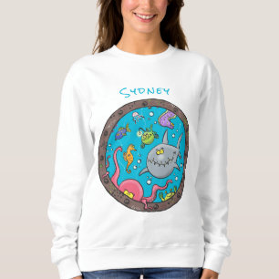 Sonnenseebewohner unter Wasser zeichnend Cartoon Sweatshirt