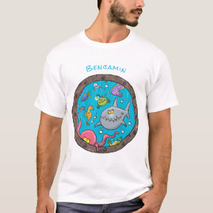 Sonnenseebewohner unter Wasser zeichnend Cartoon T-Shirt