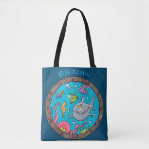 Sonnenseebewohner unter Wasser zeichnend Cartoon Tasche