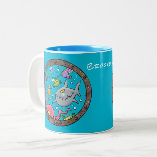 Sonnenseebewohner unter Wasser zeichnend Cartoon Zweifarbige Tasse (Vorderseite Links)