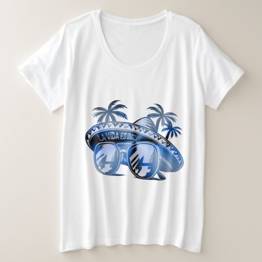 Sonnenseite und - Salud - Palmendekor Große Größe T-Shirt (Design vorne)