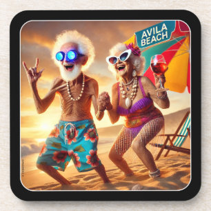 SONNENSENIOREN AM STRAND VON AVILA. SET VON 6. GETRÄNKEUNTERSETZER