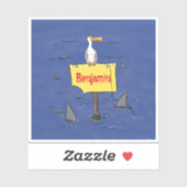 Sonnensevogel umkreist von Haifischen Cartoon Aufkleber (Blatt)