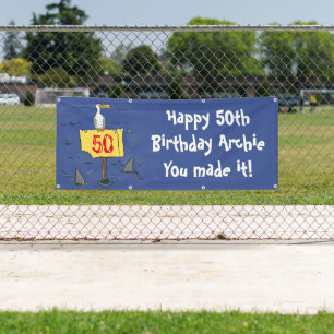 Sonnensevogel umkreist von Haifischen Cartoon-Bann Banner