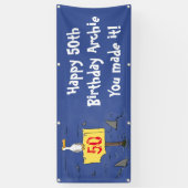 Sonnensevogel umkreist von Haifischen Cartoon-Bann Banner (Vertikal)