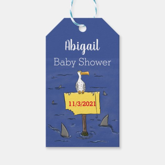 Sonnensevogel umkreist von Haifischen Cartoon Geschenkanhänger (Vorderseite)