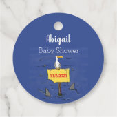 Sonnensevogel umkreist von Haifischen Cartoon Geschenkanhänger (Rückseite)