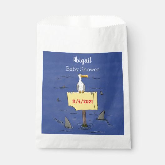 Sonnensevogel umkreist von Haifischen Cartoon Geschenktütchen (Vorderseite)