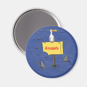 Sonnensevogel umkreist von Haifischen Cartoon Magnet (Vorderseite/Rückseite)
