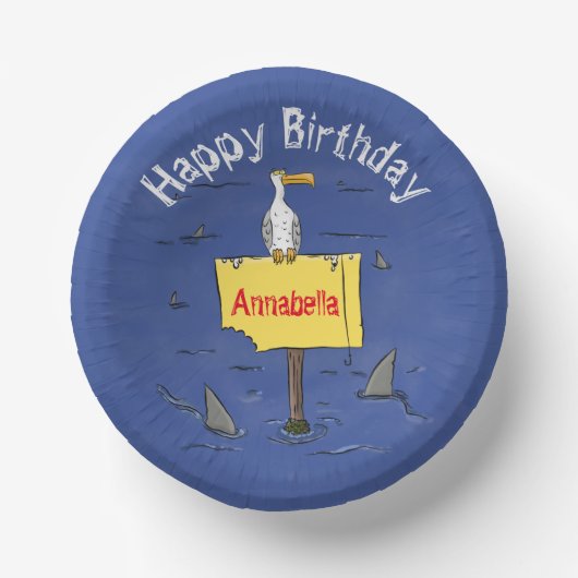 Sonnensevogel umkreist von Haifischen Cartoon Pappteller (Vorderseite)