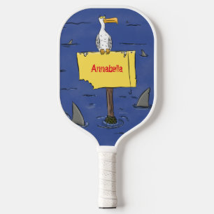 Sonnensevogel umkreist von Haifischen Cartoon Pickleball Schläger