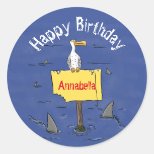 Sonnensevogel umkreist von Haifischen Cartoon Runder Aufkleber