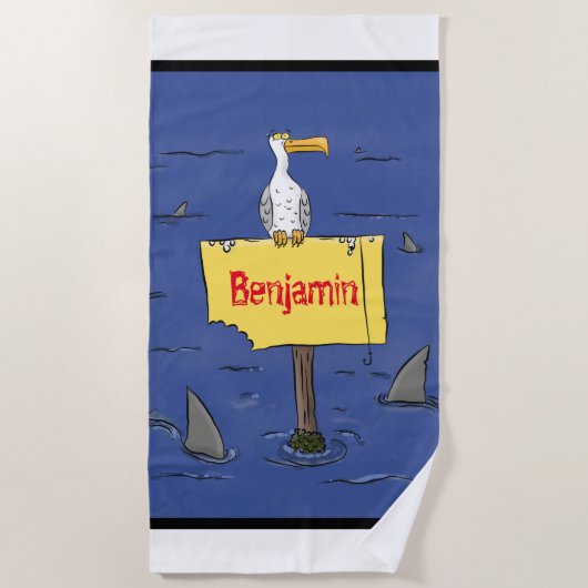 Sonnensevogel umkreist von Haifischen Cartoon Strandtuch (Vorderseite)