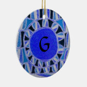 SONNENSOLARENERGIE-MONOGRAM Blau Schwarz-weiß Keramik Ornament (Rechts)