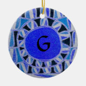 SONNENSOLARENERGIE-MONOGRAM Blau Schwarz-weiß Keramik Ornament (Vorne)