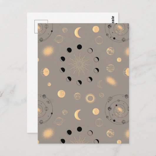 Sonnenstars Mond startet Planeten schwarzen Goldes Postkarte (Vorne/Hinten)