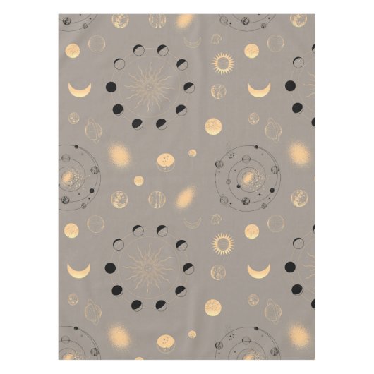 Sonnenstars Mond startet Planeten schwarzen Goldes Tischdecke (Vorderseite)