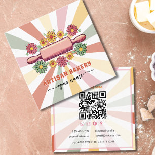 Sonnenstrahl Retro-Blumen-Rollholz Rosa Bäckerei Quadratische Visitenkarte
