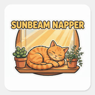 Sonnenstrahl-Schläfer-Aufkleber — Orange Tabby-Kat Quadratischer Aufkleber