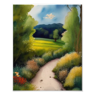 Sonnenstrahl-Waldweg Fotodruck