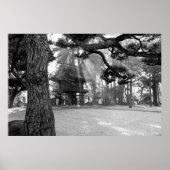 Sonnenstrahlen am japanischen Tempeltor Poster (Vorne)