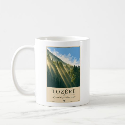 Sonnenstrahlen durch den Bergwald Kaffeetasse (Links)