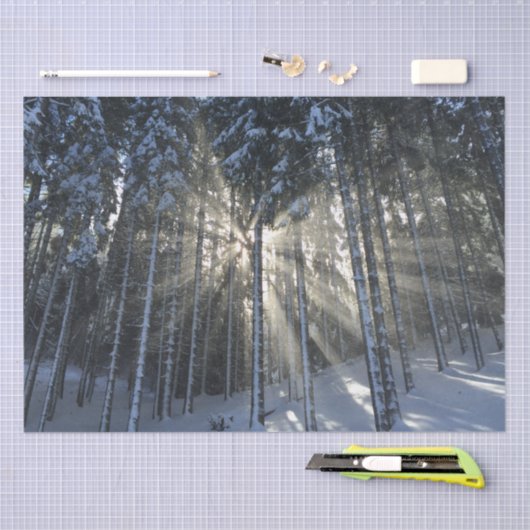 Sonnenstrahlen durch den Winterschneewald Seidenpapier (Handwerk)