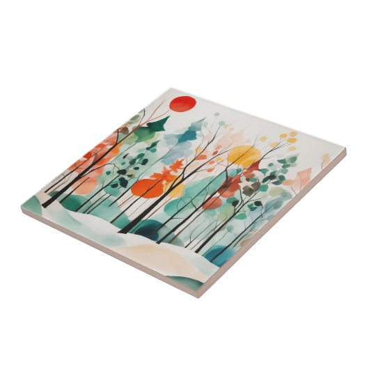 Sonnenstrahlen im Herbst Abstrakter Wasserfarbenwa Fliese (Seite)