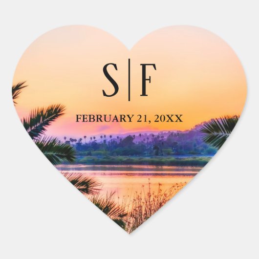 Sonnenstrahlen im tropischen Strand Herz-Aufkleber (Vorderseite)