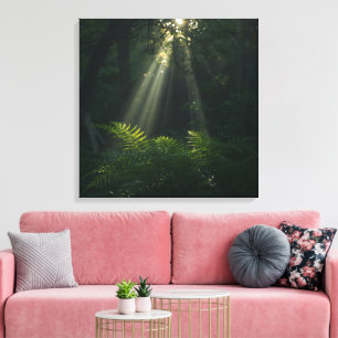 Sonnenstrahlen in verzauberter Wald Wandkunst Fr Leinwanddruck