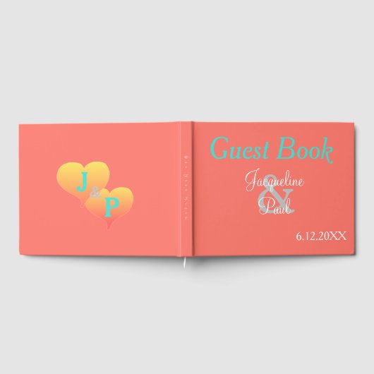 Sonnenstrahlen Korallenhochzeit Monogram Gästebuch (Voll)